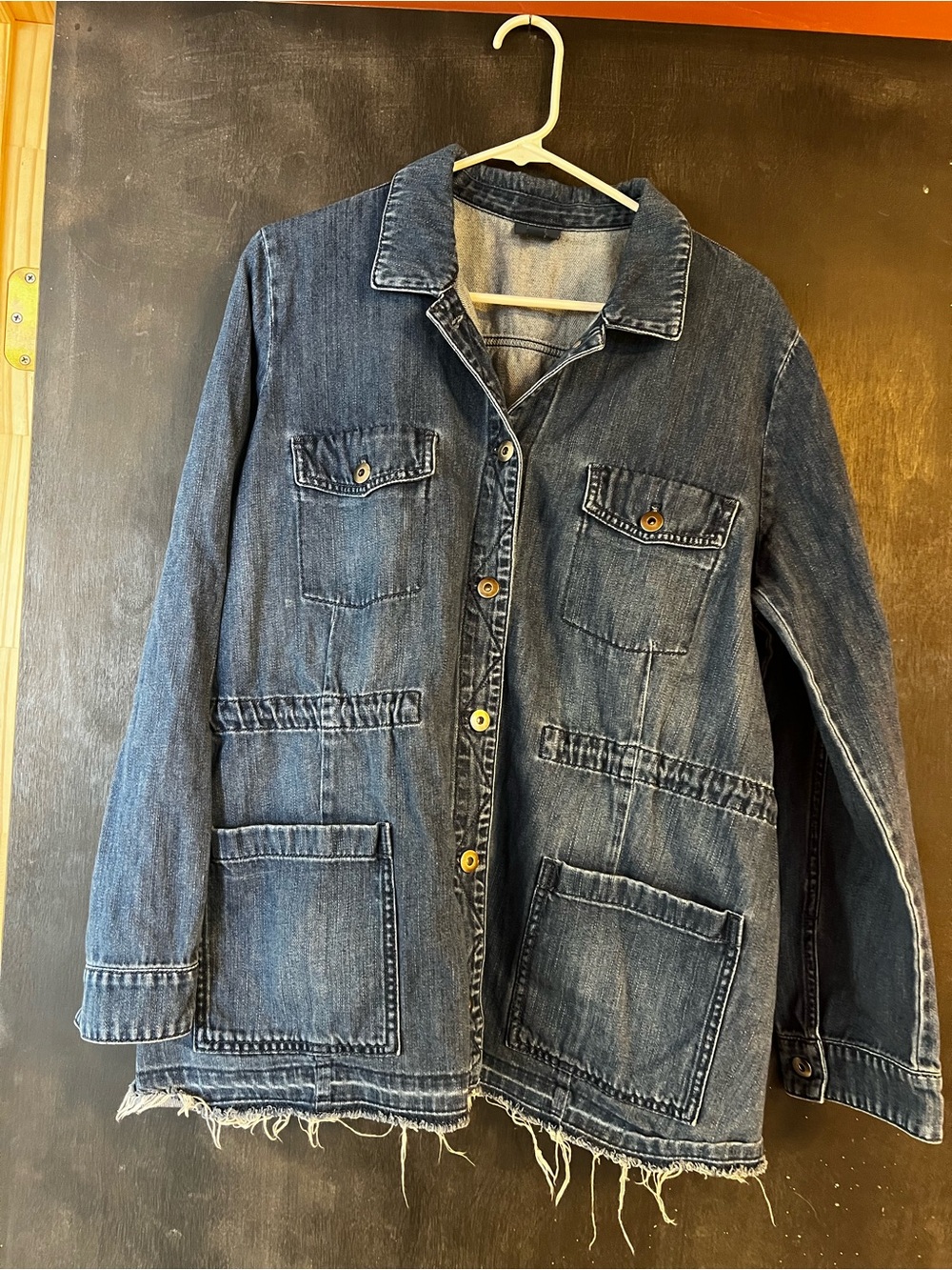 J. Jill Indigo Denim Shirt Jacket with Raw Hem -#barnjacket